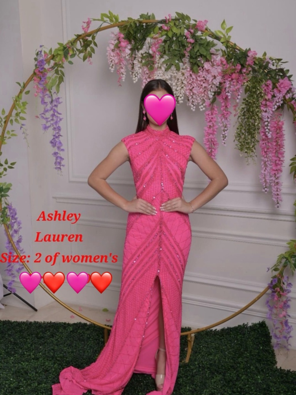 Ashley Lauren Hot Pink Beaded Prom Gown